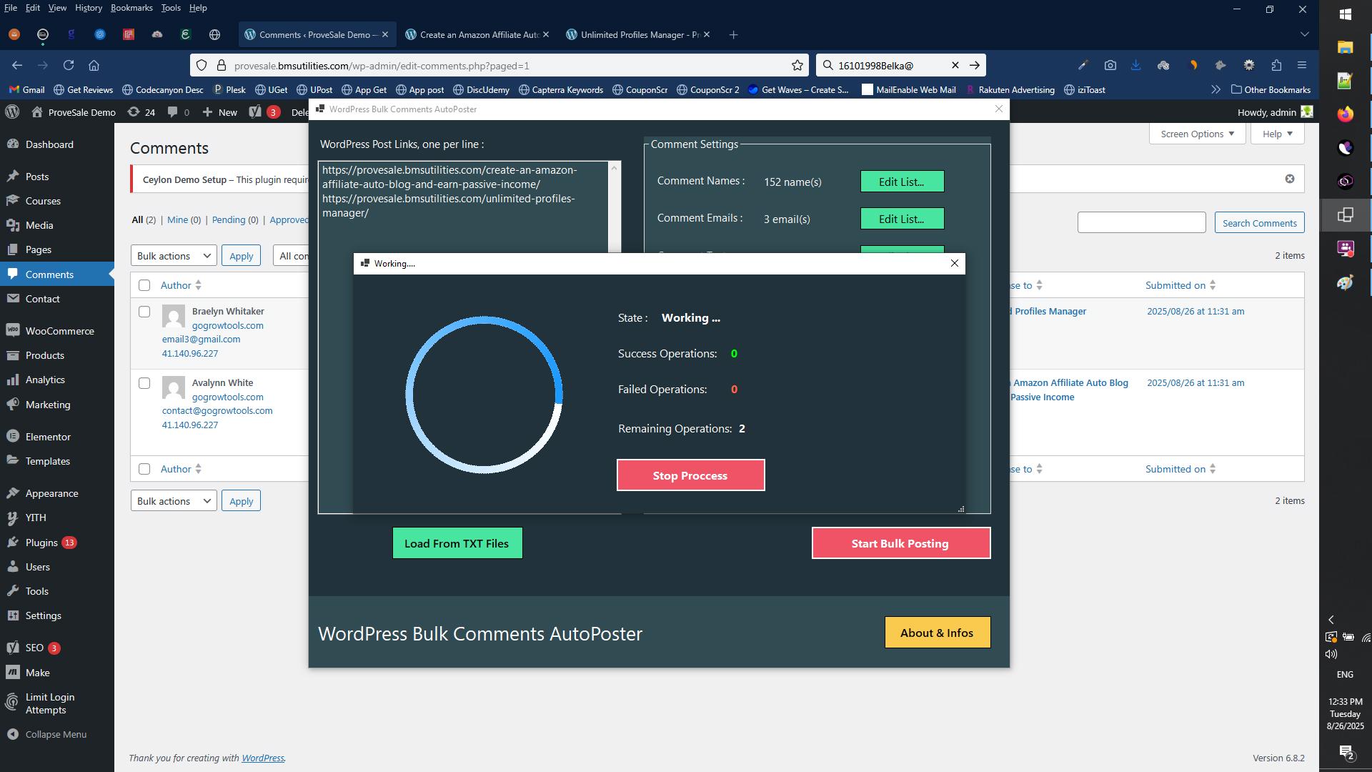 WordPress Bulk Comments AutoPoster Screenshot