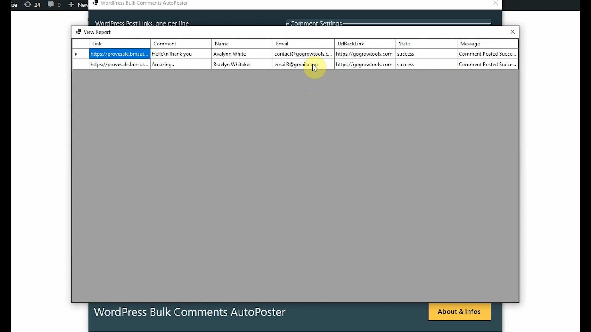WordPress Bulk Comments AutoPoster Screenshot