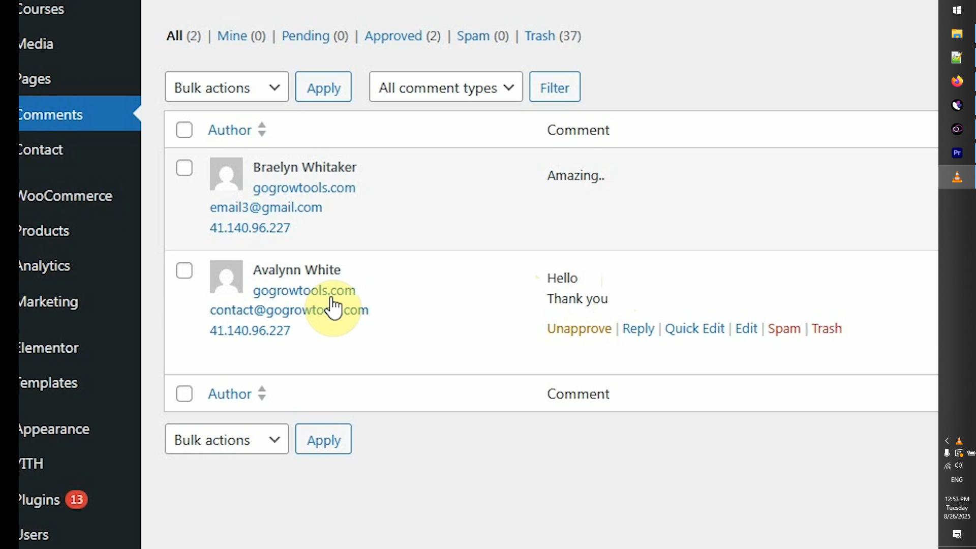 WordPress Bulk Comments AutoPoster Screenshot